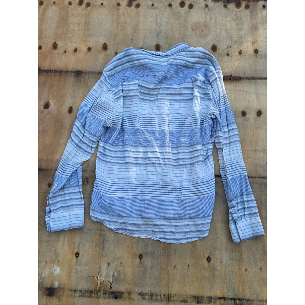 True Religion Shirt Mens XL Blue White Striped Button Up Long Sleeve Linen